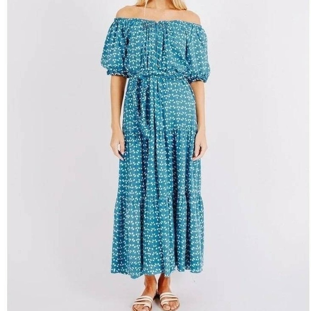 MIRTH Capri Maxi Dress Indigo Rain Hand Block‎ Print Cotton Blue XS New